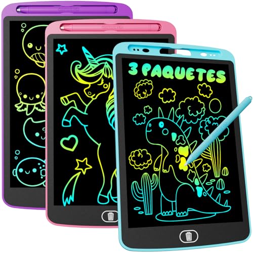 3 Packs Pizarra de Escritura LCD de 10 Pulgadas, Electight Colorida Pizarra Tableta Electrónica Gráfica Pizarra Infantil, Juguete Educativo, Adecuado para Niños de 3 10 Años Cumpleaños