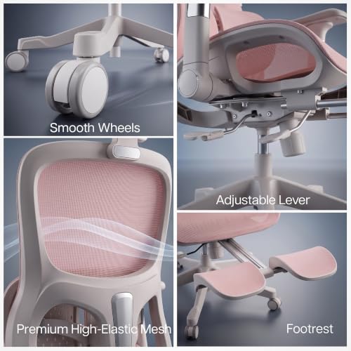 Image of DROGO Axion Ergonomic Office Chair for Home & Work | Dual-Wing Dynamic Lumbar Support, 5D Armrests, 3D Headrest | Breathable Mesh Computer Desk Chair, 5cm Seat Slider, 135 Recline, Footrest (Pink)