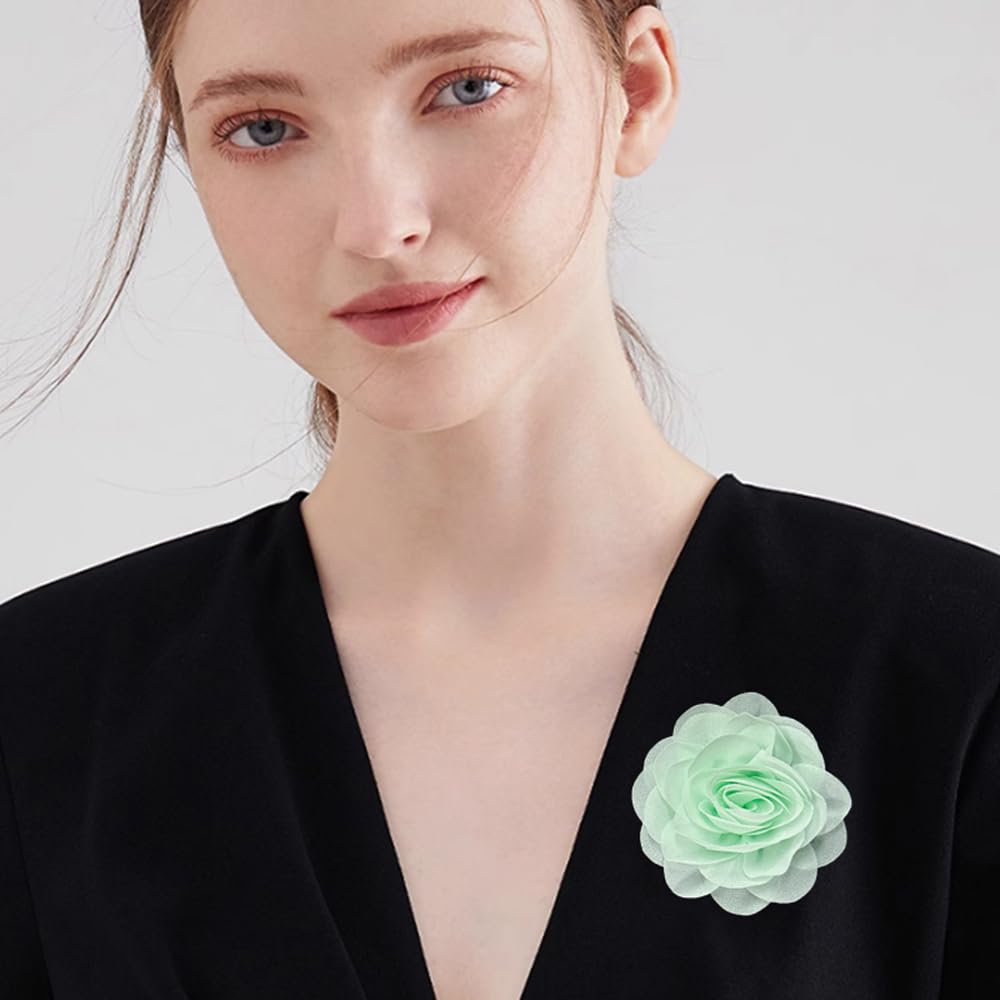 85mm Broches Délicates En Forme De Rose En Mousseline De Soie Faites à La Main En Tissu Épingles à Revers Pour Femmes Fête Banquet Robe Costume Vêtements Accessoires Bijoux Cadeaux
