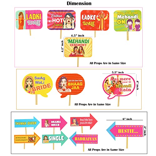 Image of Rozi Decoration Mehndi Ceremony Photobooth Props Set of 15 Sticks for The Bride and Her Family, Pre-Wedding Photographic, Haldi Mehndi Wedding Pack of 1