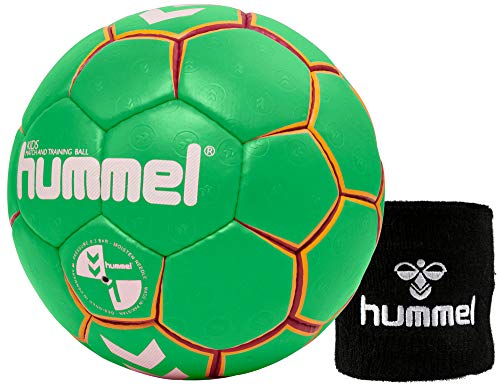 hummel Kinder Handball Kids 091792 Größe 00/0/1 im Set mit Schweißband Old School Small Wristband 99015 (schwarz) (Green/Yellow (5307), 0)