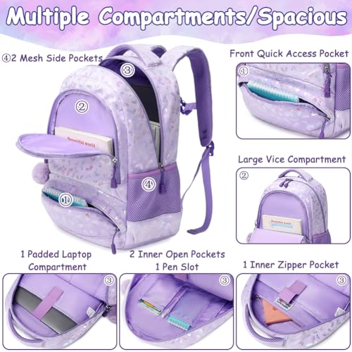 Meisohua Girls Backpack with Lunch Box 3 in 1 Backpack Set for Girls School Backpack for Kids Preschool Kindergarten Elementary Kids Bookbag with Chest Strap Water Resistant Butterfly Furry Backpack by Meisohua - Used condition - Image 4