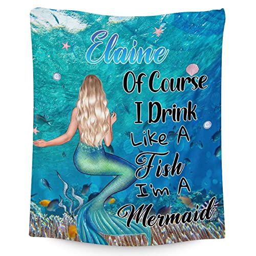 Mercuryelf Custom Mermaid Throw Blanket - Soft, Fuzzy & Warm - 30x40 Inches Small Blankets for Lap, Crib - Blue Nice Throws Gift for Mermaid Lovers