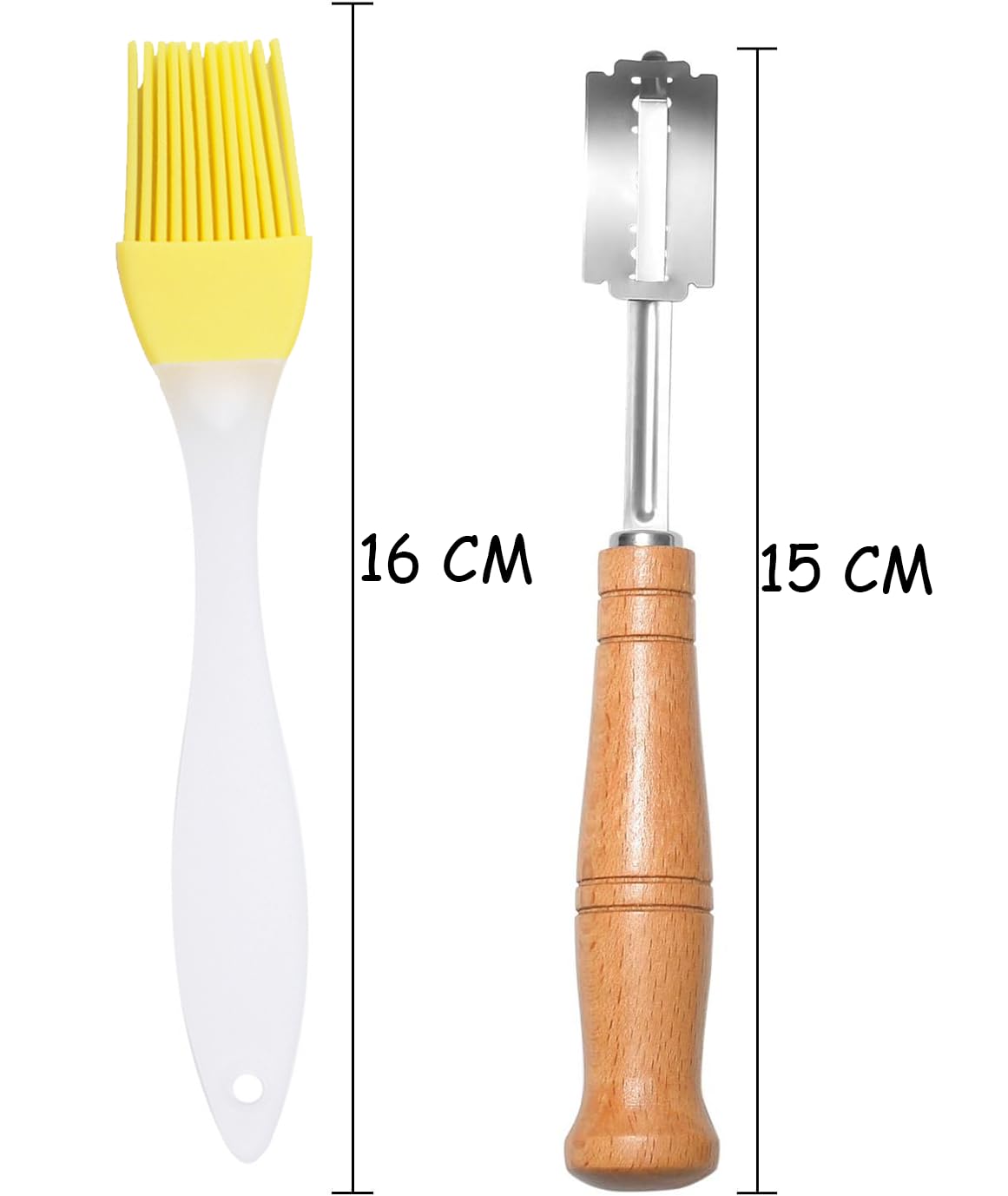Couteau à Pain Acier Inoxydable avec Lames et Pinceau Silicone pour Boulangerie