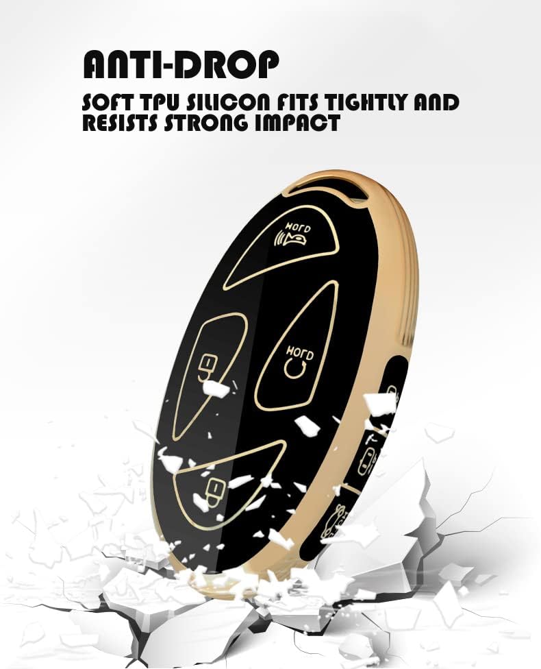 Miniatura 5 de SANRILY Golden-Edge - Funda para llavero de 7 botones para Hyundai Ioniq 6 2023 sin llave, funda completa con llavero de cuero brillante, color negro