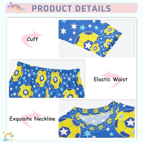 senya Yellow Soccer Star Pajamas Set Long Sleeve Soft Cotton Sleepwear 2 Piece4