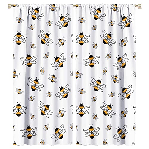 Image of Bees Blackout Window Curtains for Kids, Cute Flying Bees Insects Room Darkening Rod Pocket Windows Treatments for Kids Children Girls Boys Bedroom Study Room 72x63in