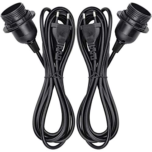 Lot de 2 Porte-lampe E27 avec et Cordon d'alimentation, Luminaire Suspendu Douille avec Circuit Boîtier Noir Vis Bague Filetée avec Interrupteur - Support de Lampe Câble, 3,5m