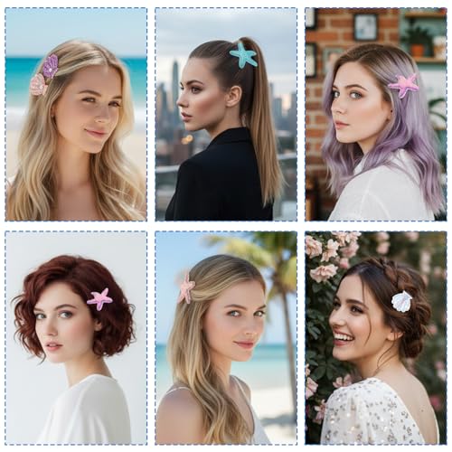 Set de 8 Pinzas para el Cabello con Conchas y Estrellas de Mar Brillantes, Accesorios para el Cabello de Sirena para Niñas miniatura 7
