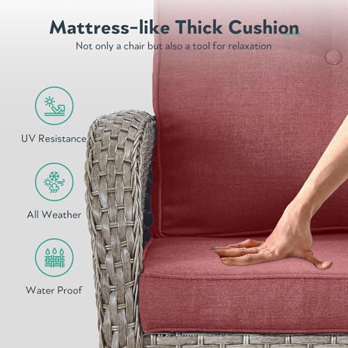 Outdoorswivelgliderrockerchairs3piecewickerpatiofurnituresetallweatherpatiobistrosetswithglasssidetableforbalconyporchdeckbackyardgreywickerredcushion Urban Country Home Decor Outdoor swivel glider rocker chairs 3 piece wicker patio furniture set all weather patio bistro sets with glass side table for balcony porch deck backyard grey wicker red cushion urban country home decor