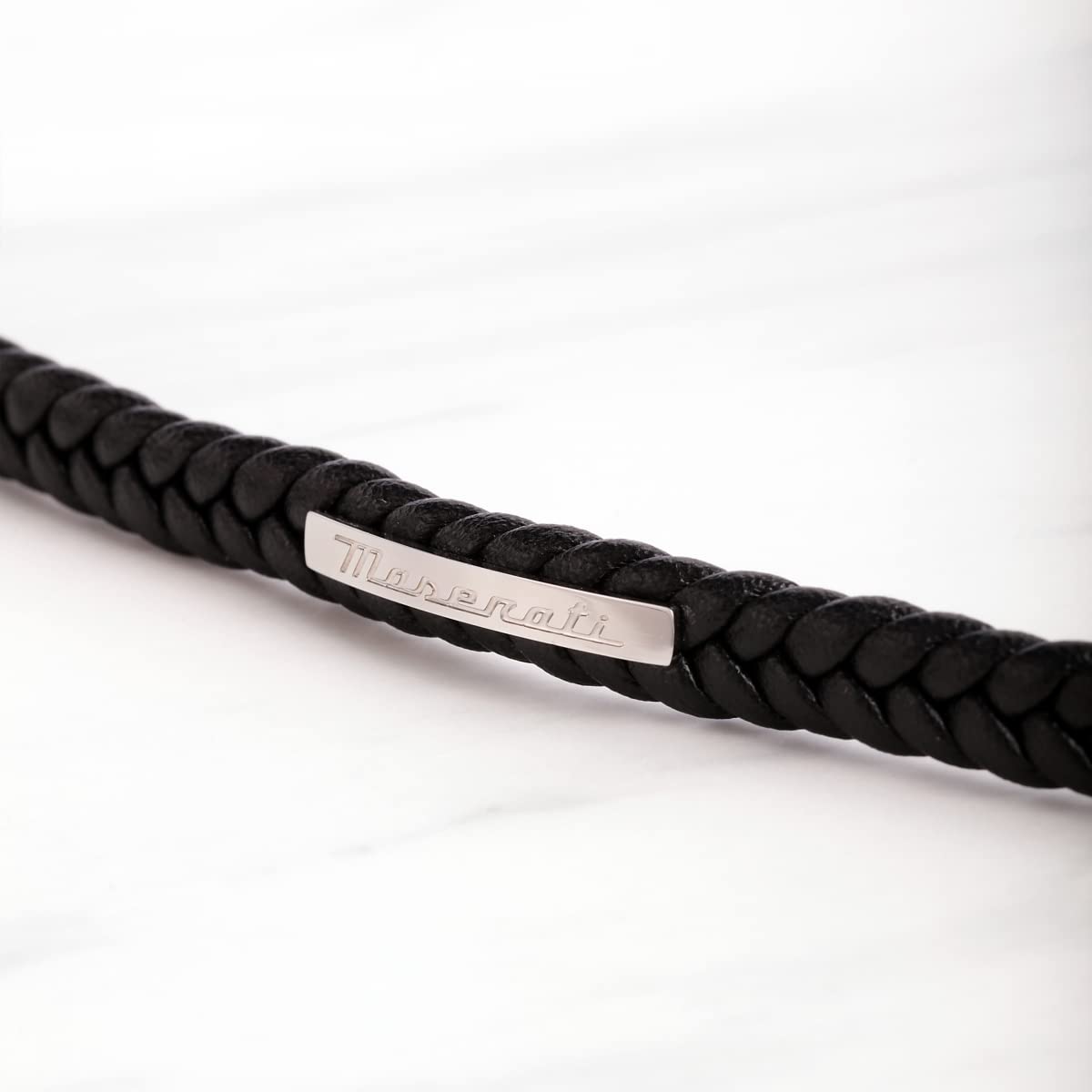 Maserati Jewels Bracciale Uomo in Acciaio,pelle riciclata,IP nero - JM222AVE02