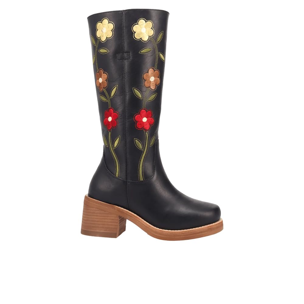 Dingo Womens Bloom Leather Casual Boots Mid Calf Mid Heel 2-3 - Black