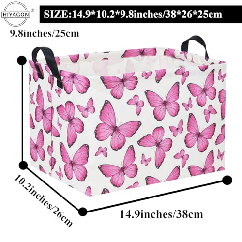 Image of Rectangular Butterfly Pink Kids Storage Basket - Baby Girl Basket Toy Storage Bin Organizer Box Rainbow Room Decor