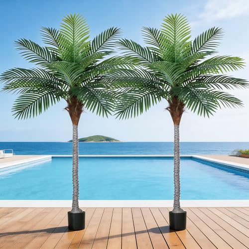 VIVATREES 7FT Artificial Palm Tree 2 Pack Golden Cane Faux Palm for Indoor Outdoor Use Fake Palm Tree for Home Office Living Room Patio Yard Decor
