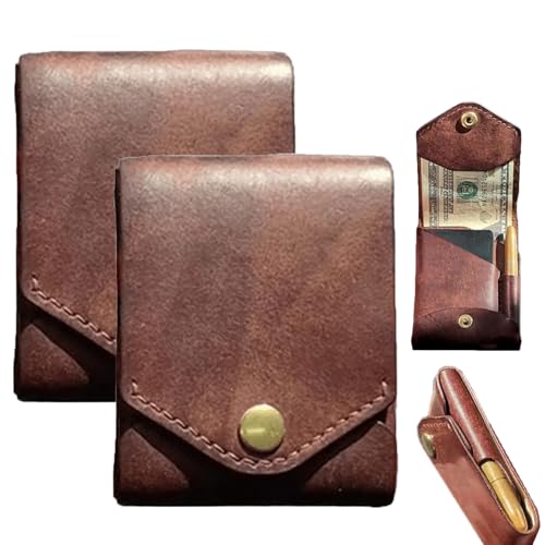 Multifunctional Compact Wallet, Handmade Leather Card Holder/Wallet, Slim Minimalist Wallet, Built-In Pen Slot, Wallet For Put Flat Banknotes For Daily Commuting, Business, Travel (2)