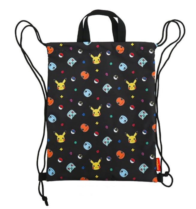 Pikachu Mochila com cordão, bolsa de ginástica, bolsa de viagem multiuso, Preto, One Size, Esportivo