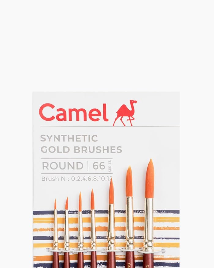 Image of Camel Round Synthetic Gold Paint Brushes Series 66 | Set of 7 Brushes | Fine Tip for Detailing, Watercolour, Poster & Acrylic Painting | for Artists & Students
