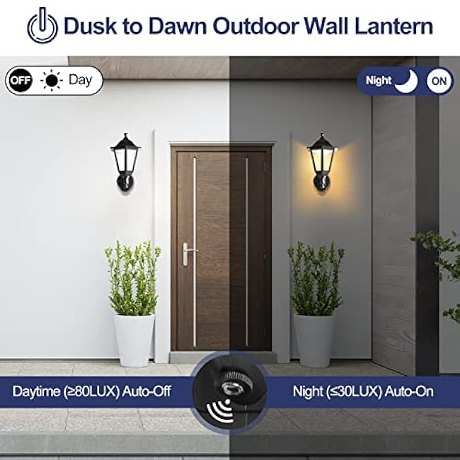 FUDESY Dusk to Dawn Outdoor Wall Lantern, Sensor Exterior Porch Light Fixtures, Waterproof Anti-Rust Wall Sconce Light Fixture Wall Mount, Matte Black LED Wall Lamp for Hose, Porch, Doorway