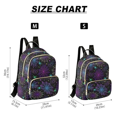 Image of Women Fashion Backpack Purse Goth Bat Spider Web Rucksack, M | Casual Lightweight Quilted Daypack Ladies Bag for College Travel Work