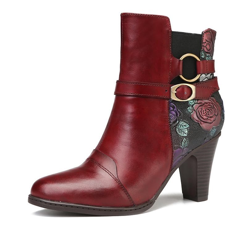 Bottines en cuir SOCOFY à talon haut avec fermeture éclair