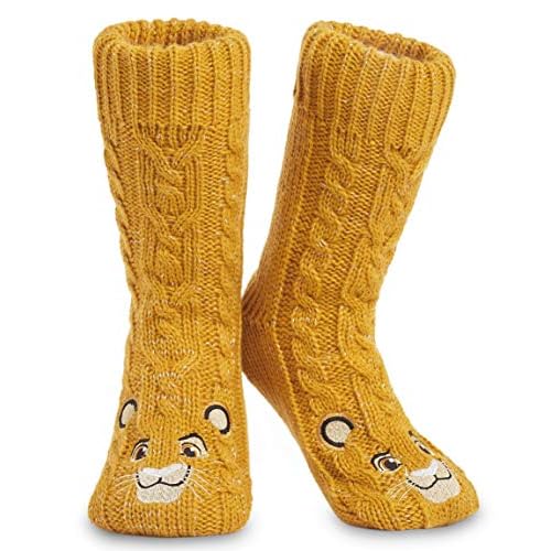 Disney Mickey Minnie Winter Socken, Kuschelsocken Damen Mädchen Warm Ultra-Bequeme Hausschuhsocken Antirutsch Flauschigem Sherpa-Futter, Tolles Geschenk für Mama (der könig der löwen)