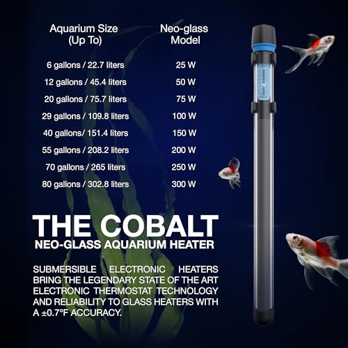 Image of Cobalt Aquatics Neo-Glass 200W Aquarium Heater (Up to 55 Gal) - Submersible, Digital Thermostat, ±0.7F Accuracy, for Freshwater & Saltwater Tanks