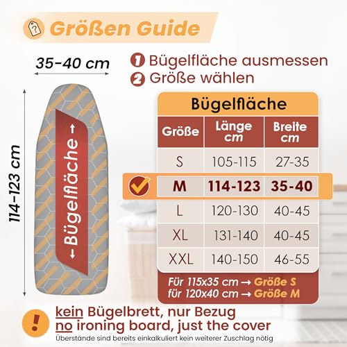 arteneur® - Made in Germany Bügelbrettbezug 120x40 | Hitzereflektierend | Gummizug | OEKOTEX100 |...