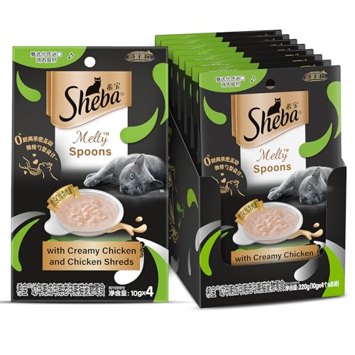 Image of Sheba Melty Spoons Lickable Creamy Cat Treats, Creamy Chicken & Chicken Shreds, 40g X 8 Packs, Smooth Texture, Innovative Spoon Format for Ultimate Indulgence, Creamy Treats for Bonding