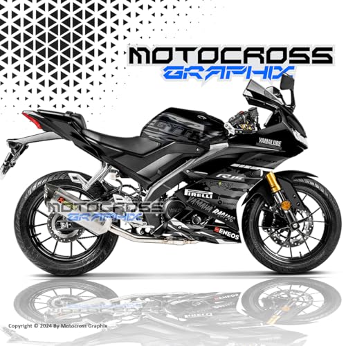 Image of R15 V3 Graphic Kit| Black Grey| by Motocross Graphix| Printed on Premium Vinyl with Ultra Gloss Laminate, Waterproof, Precise Precut Sticker, Non-Fading, Pack of 1 for Full Bike