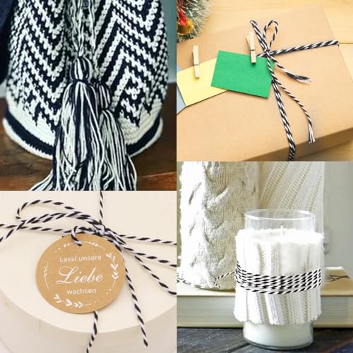 Image of jijAcraft Black and White Twine String, 656 Feet Christmas Bakers String, 2MM Heavy Duty Packing Twine for DIY Crafts, Christmas Decoration, Gift Wrapping, Craft Wrapping