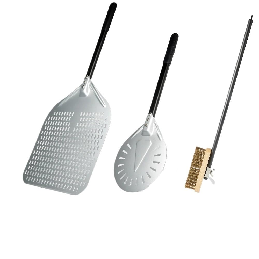 WANGSHAOWEI Pizza ​Paddle 12/13/14 Inch Pizza Peel With Oven Brush Set Turning Perforated Shovel Retangular(7inch 13inch Brush)
