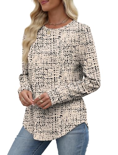 Image of WIHOLL Sweatshirt for Women Crewneck Long Sleeve Shirts Curved Hem Lightweight Sweaters Fall Clothes 2025