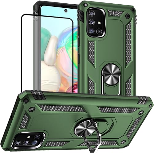 Yiakeng for Samsung A71 Phone Case with Screen Protector: Military Grade Protective Cases with Ring for Samsung Galaxy A71 Army Green