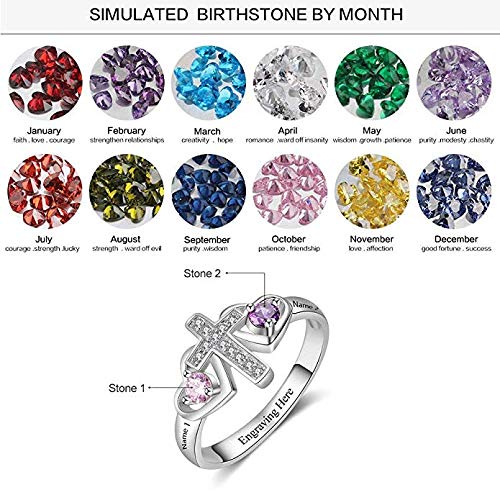 Gifts for Mom Personalized Cross Rings for Women with 2 Birthstone Mothers Day Gifts Custom Mom Rings with 2 Names Mothers Cross Name Rings Promise Rings for Her2