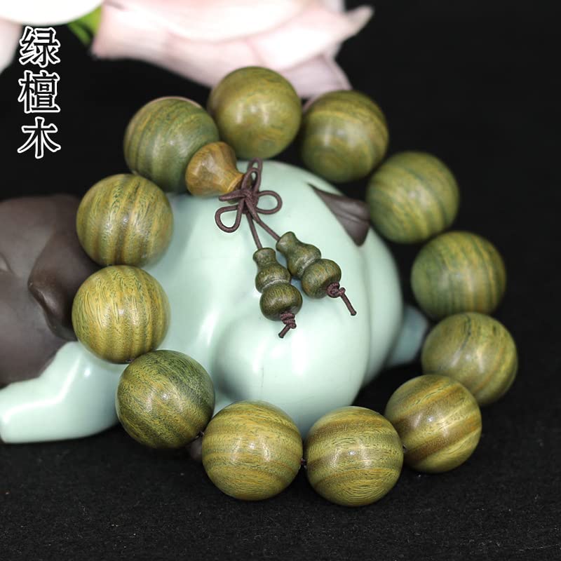 Bracciale in Legno di Sandalo Verde con Perle di Buddha绿檀木手串佛珠108手串顺纹小孔男女清香手饰(精选小孔绿檀6MM*108颗)
