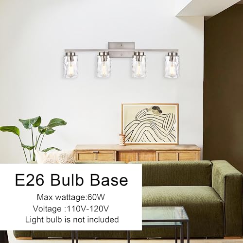 Image of Bathroom Vanity Light Fixtures Modern 4-Light Wall Sconces Brushed Nickel Wall Light Fixture with Clear Hammered Shade Vanity Light for Mirror Kitchen Porch Bedroom Hallway, E26 Base