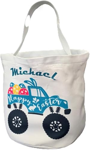 Personalized Easter Baskets for Kids Empty - Bucket for Egg Hunting - Custom Name - Canvas Pail with Handles