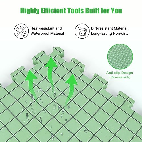 Image of 9 PCS Knitting Mats, 0.75in Thick Blocking Board for Crocheting, 12 in Standard Mats for Wet and Steam Blocking (Green)