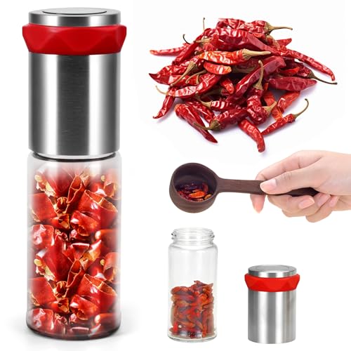 Moulin à piment de qualité supérieure en acier inoxydable et verre (170 ml) – Coupe-piment avec mécanisme de coupe en acier robuste pour épices...