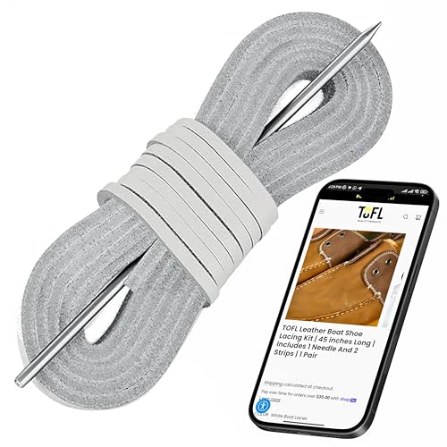 TOFL Leather Boat Shoe Lacing Kit &ndash; 45 Inch Leather Shoelaces for Boat Shoes, 1 Needle & 2 Strips...