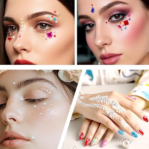 Image of Ahamo 2000+PCS Face & Hair Rhinestones Stickers Kit for Women - Shimmering Stone Stickers for Diwali, Weddings, Parties - Face Glitter & Hair Stone Decoration Accessories