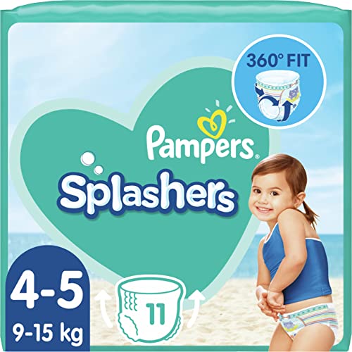 Pampers Couches-Culottes de Bain Taille 4-5 (9-15 kg), Splashers 11 Couches-Culottes Bébé, Pour Une Protection Optimale Dans l'Eau