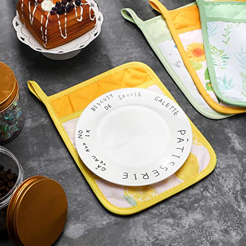 8 Pieces Pot Holders For Kitchen Heat Resistant Designer Pot Holders Hot Pads Pot Holders Lemon Flowers Pot Holders With Pockets And Loops Sunflower Pot Holders Oven Mitts For Baking Restaurant #TOP5