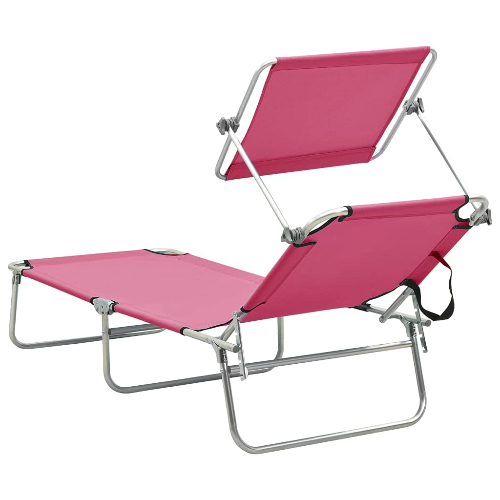 Klappbar Sonnenliege mit Dach Gartenliege Verstellbare Rückenlehne und Sonnendach Pulverbeschichteter Stahlrahmen Strandliege Freizeitliege Gartenmöbel Liege Campingliege Relaxliege