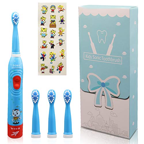 Kids Electric Toothbrushes Sonic Rechargeable Kids Electric Toothbrush with Timer ,4 Brush Heads，6 Modes,Sonic Electric Toothbrushes for Kids,Blue