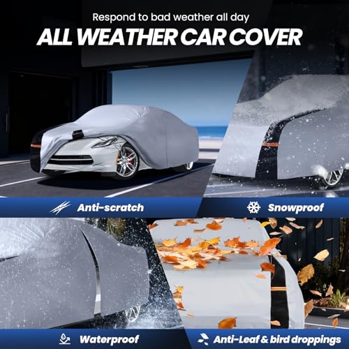 Image of Coupe Car Cover Waterproof All Weather, 10 Layers Outdoor Car Covers for Muscle Car - Sun & Rain Protector Full Exterior Covers. Custom Fit Ford Mustang, Shelby Camaro, etc C4(Gift Towel /Storage Bag)