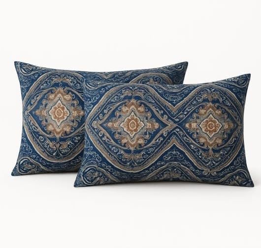 Image of Premium Glace Cotton Flat Double Bedsheets, 90 x 100 Inches with 2 King Size Pillow Cover 17 x 27 Inches, Floral (Blue)