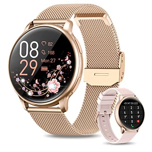 RUXINGX 2023 Reloj Inteligente Mujer Llamadas Bluetooth 5.1/Marcación, Smartwatch Mujer 1.32" con Pulsómetro, SpO2, Seguimiento del Menstrual, Monitor Sueño, Whatsapp Notificaciones Android iOS Oro