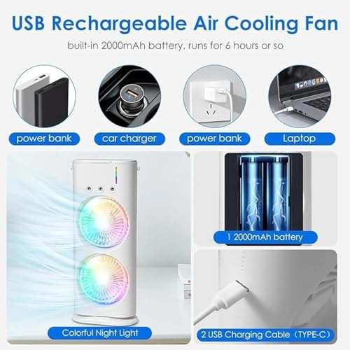 Image of Voidrop Portable Dual Fan Mist Cooler - Rechargeable Evaporative Air Cooler with RGB Lighting, 3 Mist Modes, & Remote Control | Ultra-Quiet Desktop Humidifying Fan for Home, Office, and Travel-White