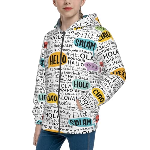 Hello Kid Hoodies Boys Zip Up Sweatshirts Girls Pullover with Pocket
